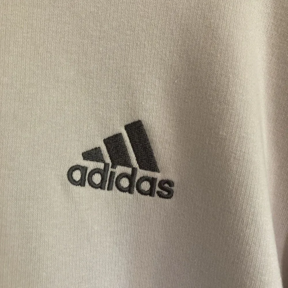 Adidas Mens L Beige Fleece Pullover Hoodie Pocket Logo Cozy Athleisure Relaxed